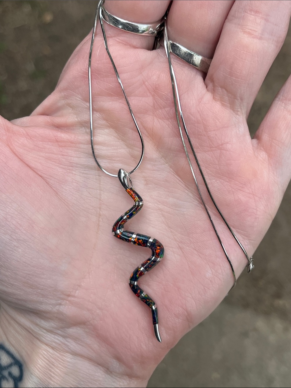 Sterling Silver New Snake Opal Pendant on New Sterling Silver Chain